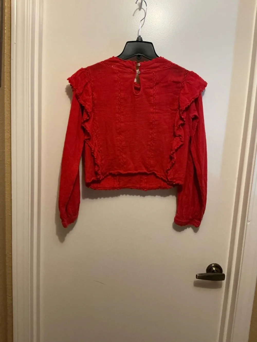 Embroidered Red Ruffle Long-Sleeve Top - Picture 4 of 4